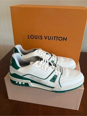 Louis Vuitton White and Green Men's Low-Top Sneakers